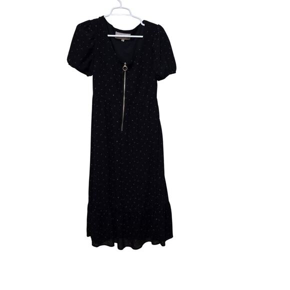 Jessakae Black Blue Floral Midi Dress Women's Small Ruffle Hem Short Sleeve Zip - Picture 1 of 9